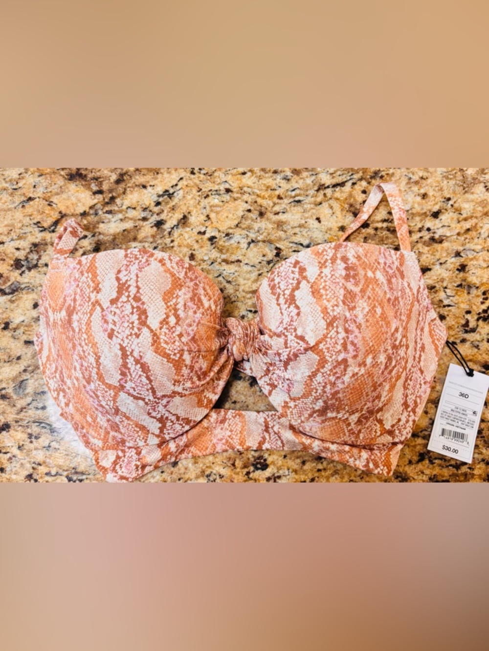 NEW Size:36D Shade and & Shore Gold/pink Snakeskin Swimsuit Bikini Top Padded